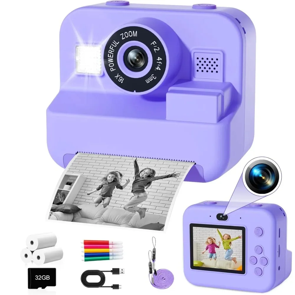 Fotocamera digitale a stampa istantanea per bambini-fotocamera termica educativa con stampa istantanea con scheda 32G e funzionalità Video 1080P