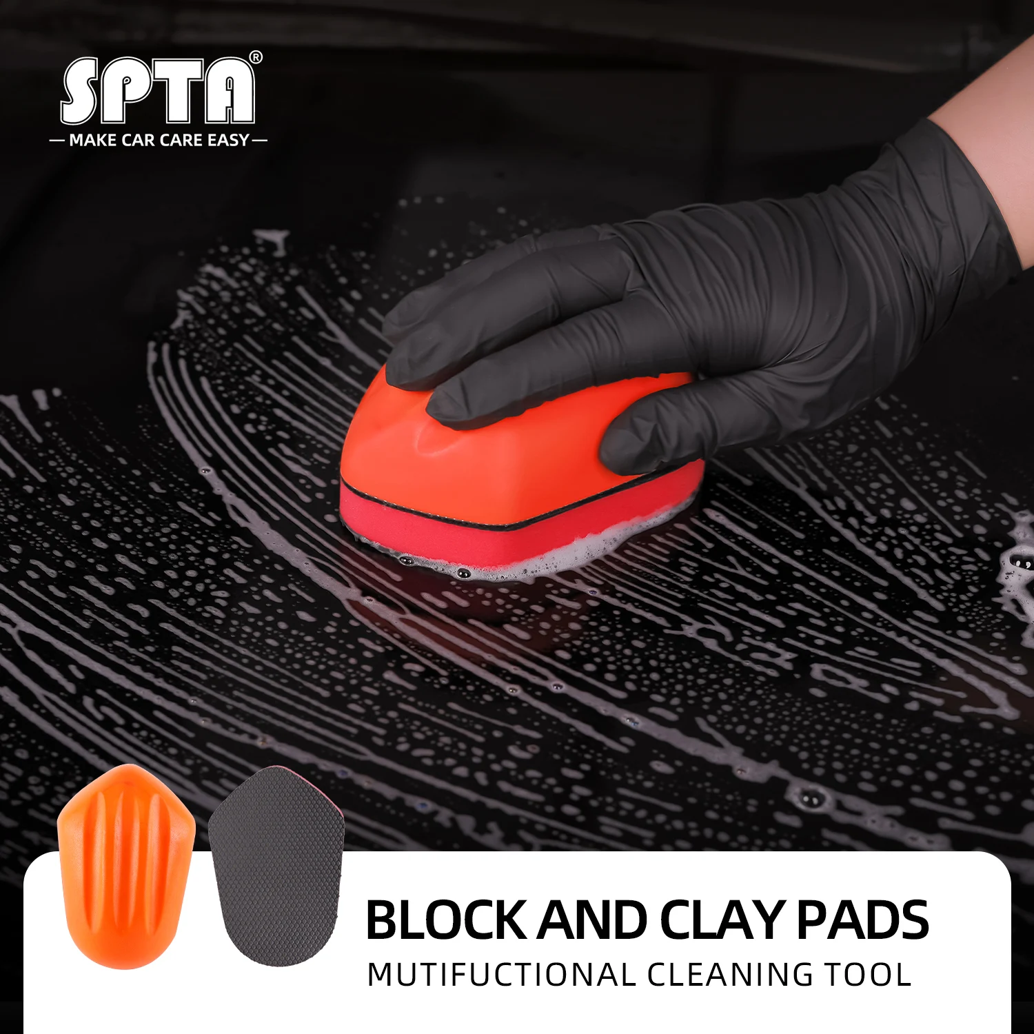 SPTA Car Care Paint Cleaner Entfernen Sie Magic Clay Bar-Maus-Applikator mit 2 Ton-Pads vor dem automatischen Wachspolieren Image