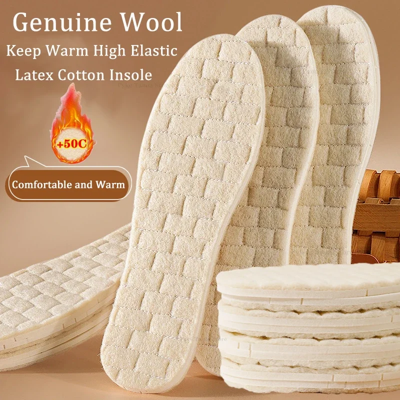 Wolle Latex Warme Einlegesohlen Selbst Erhitzt Thermische Sport Einlegesohlen Winter Warm Halten Plüsch Weiche Elastische Atmungsaktive Füße Schuhe Pads Image