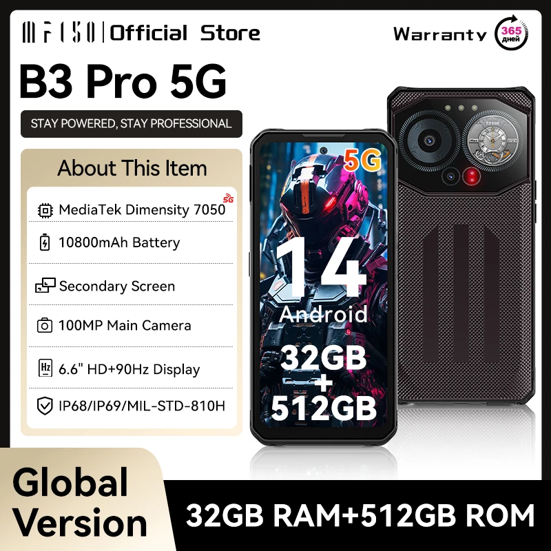 IIIF150 B3 Pro 5G 90Hz Robustes Telefongerät Dual Display 16 GB 512 GB 100 MP Kamera Ultradünn Robust 10800 mAh Android 14 Image