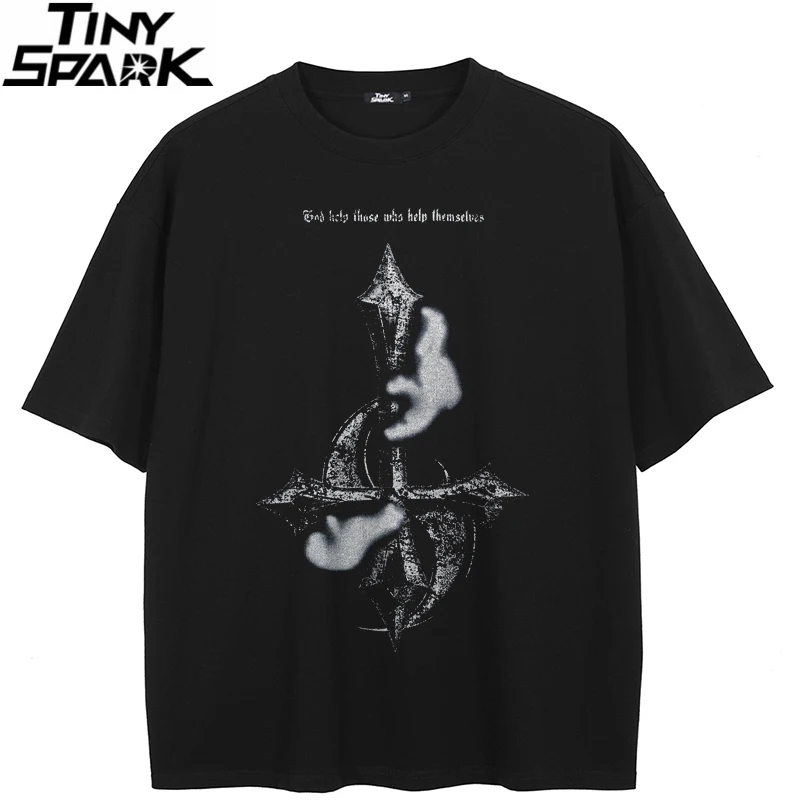 T-Shirt Streetwear Retro Kreuz Vintage Grafik T Shirt Baumwolle Hipster Männer T-shirt Unisex Tops Tees Schwarz Hip Hop