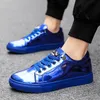Neue Marke Blau Herren Mode Turnschuhe Luxus Shiny Metall Männer Skateboard Schuhe Designer Glitter Männer Flache Freizeitschuhe Plus Größe 47