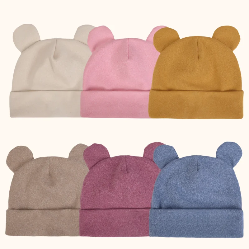 Nette Bär Ohr Baby Turban Hüte Herbst Winter Neugeborenen Jungen Mädchen Faux Kaschmir Caps Beanies Infant Bonnets Kinder Warme Headwraps Image