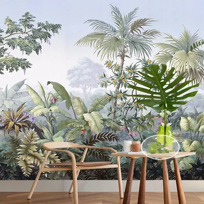 Nach 3D Tapete Europäischen Stil Handgemalte Regen wald Banana Coconut Baum Wandbild Wohnzimmer Image