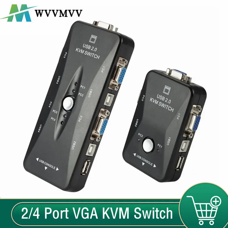 2/4 Port VGA KVM Switch 1080P USB 2.0 VGA Splitter Maus Tastatur Drucker Pendrive Share Switcher Box 4 In 1 Out KVM Switch Image