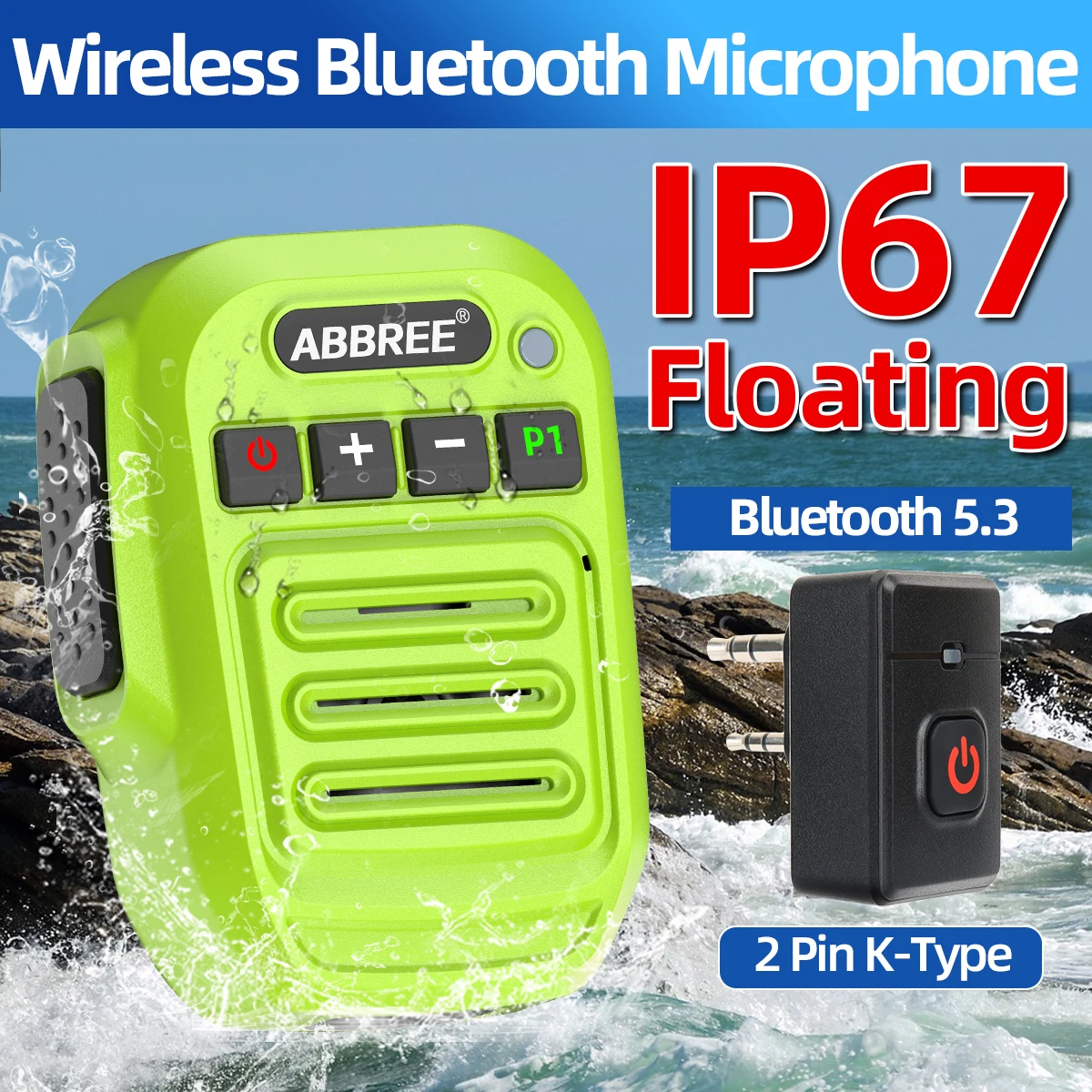 Abbree Wireless Bluetooth Handheld Lautsprecher Mikrofon IP67 wasserdicht für Baofeng UV-5R Quan sheng UV-K5(8) Walkie Talkie Radio schwimmend Image