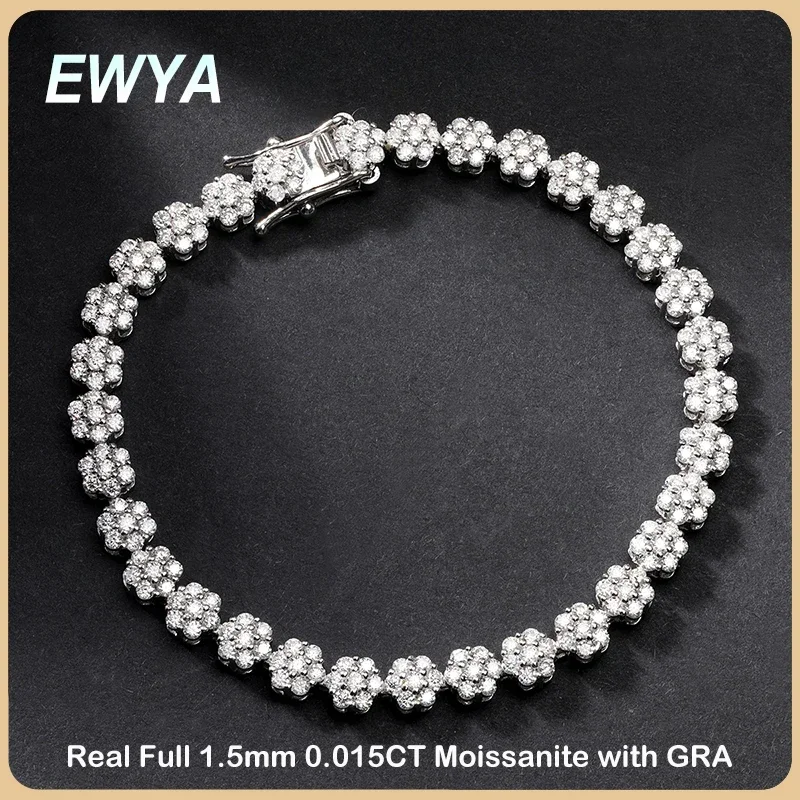 Ewya Blume voll 1,5mm d Farbe Moissan ite Diamant Tennis Armband für Frauen Silber gra zertifizierte Braut Hochzeit Armreif Geschenk