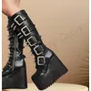 Schwarze Niet Dekor Punk Stiefel Gürtel Plattform seltsamen Stil Schuhe klobige High Heel Schuhe für