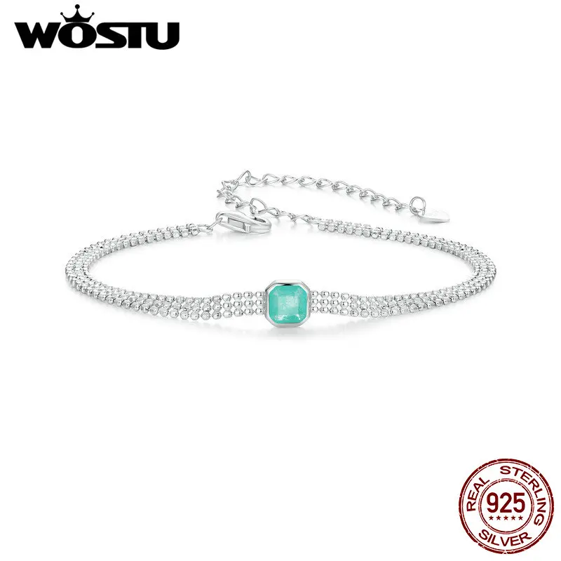 Wostu Original Sterling Silber blau-grün Eisblume Armband Grund perlen breite Kette Armband für Frauen elegante Schmuck Geschenk