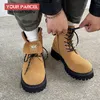 Original Winter neue Mading Stiefel für Männer große gelbe Stiefel Seite Reiß verschluss Arbeits kleidung Motorrad kurze Stiefel High Top Lederschuhe
