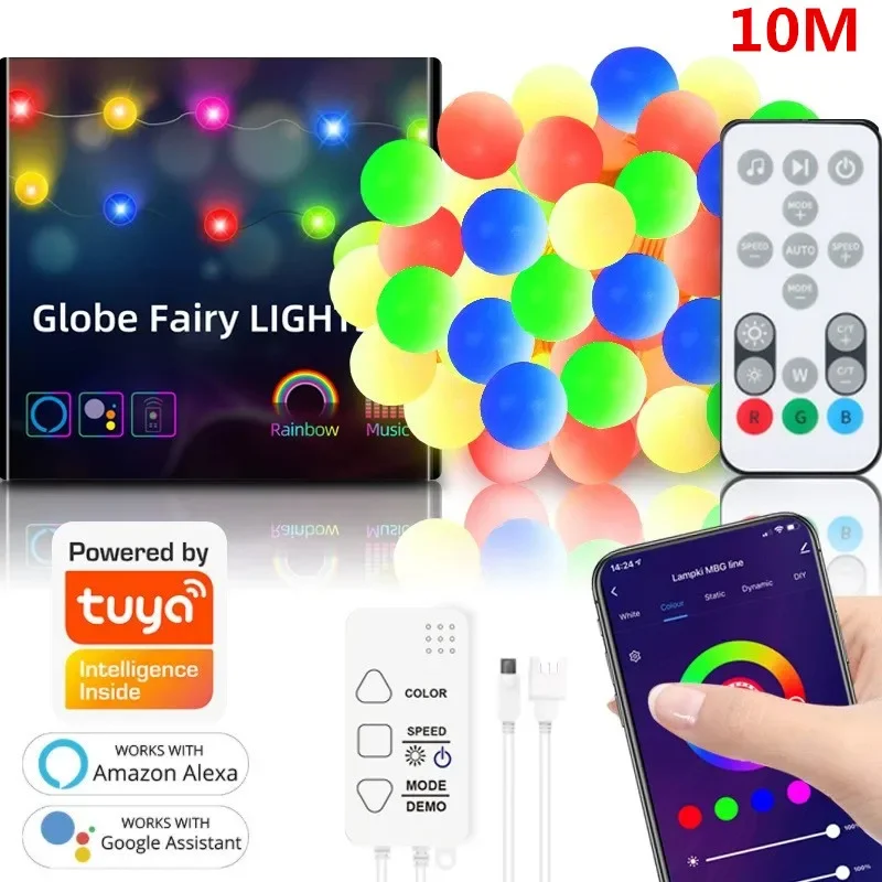 Tuya Wifi Globus Lichterketten im Freien RGB Girlande Girlande LED Lichterketten Party Garten Hochzeit Dekor supprot Alexa Google Voice