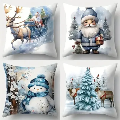 1-teiliges Weihnachtskissen-Set – Rentier-, Schneemann- und Weihnachtsmann-Muster. Weiche Image