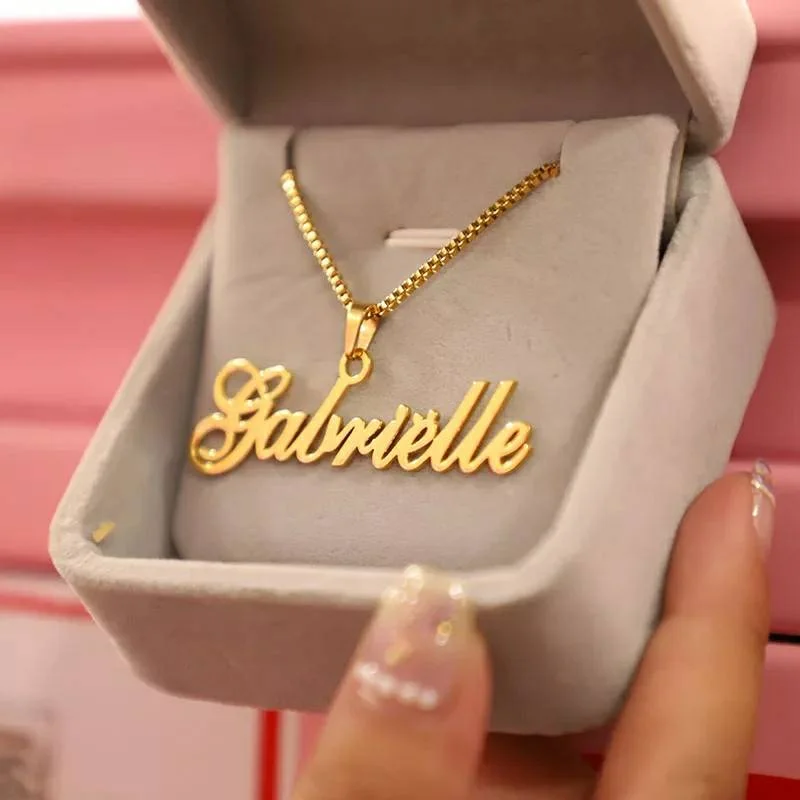 Custom Name Halskette Personalisierte Typenschild Halskette Für Frauen Gold Edelstahl Kette Angepasst Prinzessin BFF Schmuck Geschenk Image