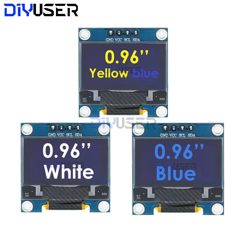 DIYUSER 0,96 Zoll IIC Seriell 4Pin Weiß/Blau/Gelb Blau OLED Display SSD1306 12864 LCD-Bildschirmplatine für Arduino Image