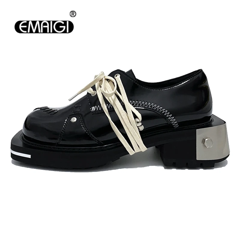 Männer Metall Echt leder Streetwear Mode echte Rindsleder Cargo Schuhe männlich Vintage Japan koreanischen Cityboy lässig High Heels Schuhe