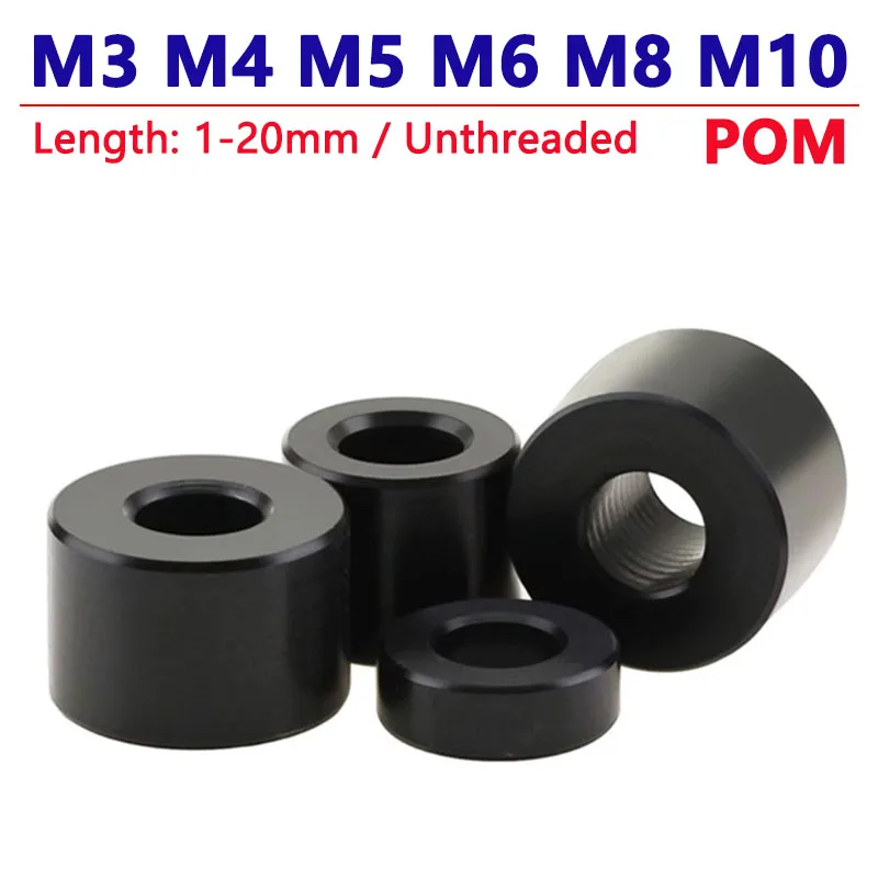 M3 m4 m5 m6 m8 m10 schwarz pom runde hohle Gewinde abstands buchse Unter leg scheibe Distanz hülse isolierte Kunststoff dichtung Länge 1-20mm Image