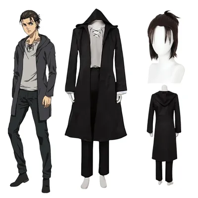 Eren Jaeger Cosplay Kostüm Anime Titan Kostüm Perücke Cosplay Eren Yeager Schwarz Kapuzen Graben T-shirt Hosen Halloween Kleidung Image