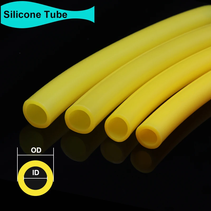 1/3/5/10 m gelber Silikonkautschukschlauch in Lebensmittelqualität, Innendurchmesser 0,5–25 mm, Außendurchmesser 1–31 mm, flexible Bewässerung, Aquarium, Luft, Wasser, Lot, Gartenschlauch