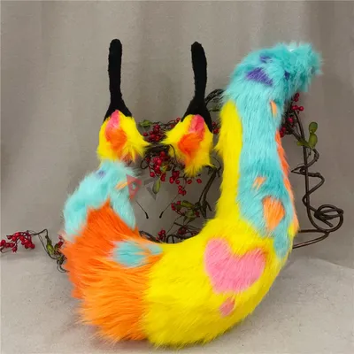 Neue handgemachte Arbeit Yeager Qinwu Fuchs Ohren Haar Reifen Kopf bedeckung Schwanz Fursuit, um Kostüm zubehör nach Maß zu wählen Image