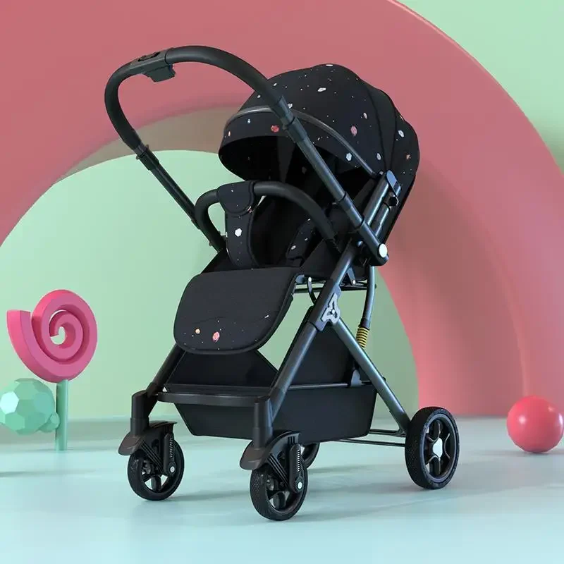Ultraleichter Allrad-Kinderwagen zum Sitzen oder Liegen, einfacher Kinderwagen mit hoher Sicht, faltbarer Zwei-Wege-Kinderwagen Image
