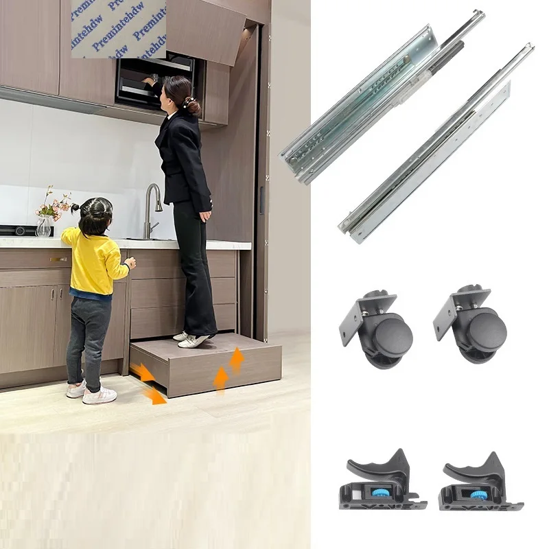 Conceal Push To Pop Out Tritthocker für Küchenschrank Rebound Full Extension Slide And Sit Lock Casters