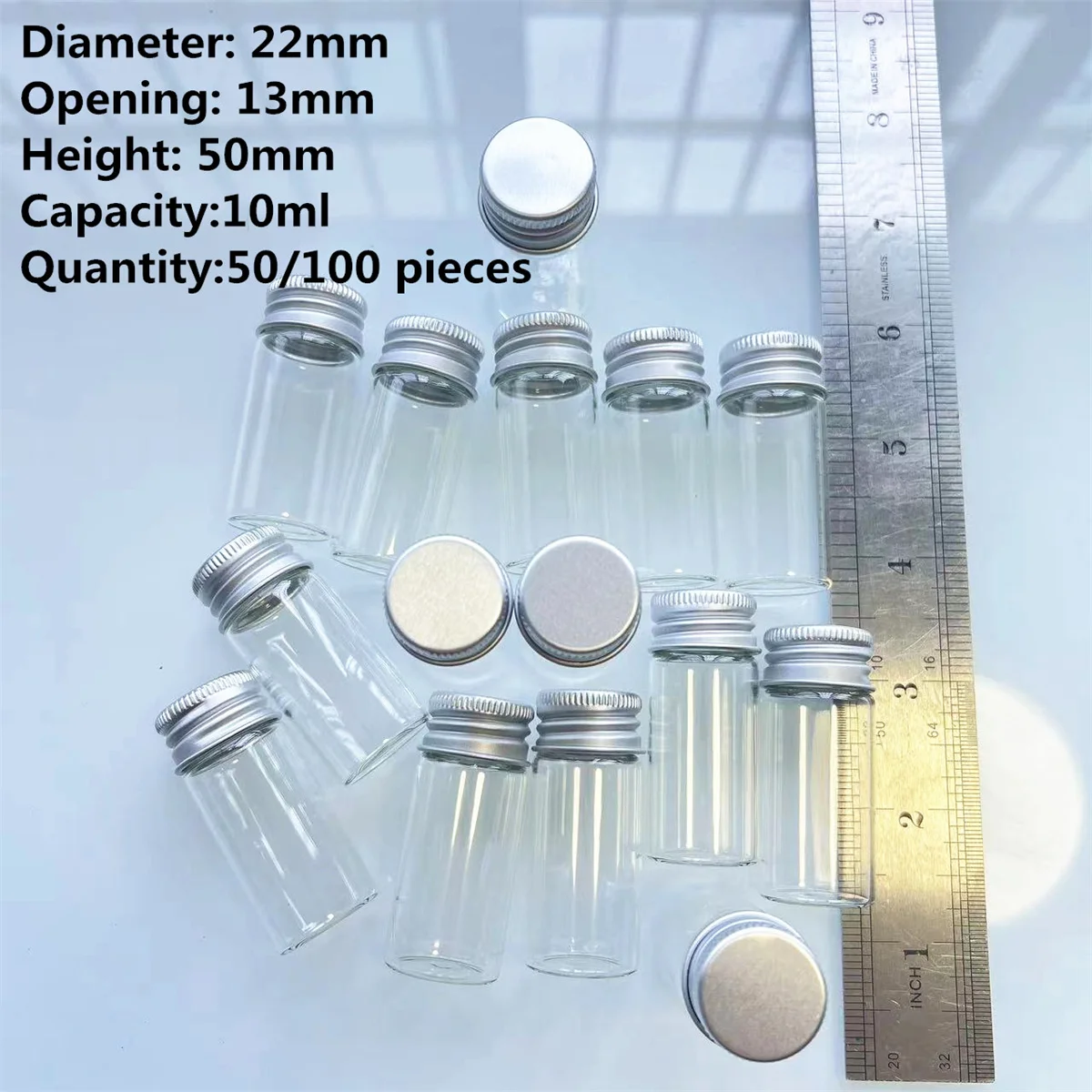 50/100 teile/los Winzige Glasflaschen 10 ml Silber Schraubverschluss Flaschen Dekorative Kleine Glasgefäße Mini-Behälter Fläschchenflaschen Image