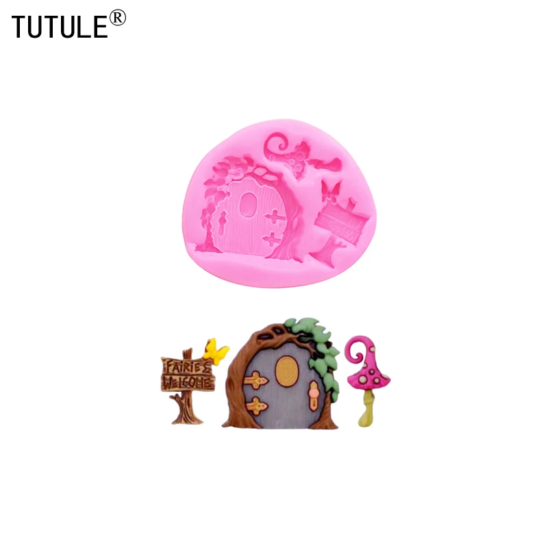 Märchenhafte Holztür Silikonformen Schokolade Cupcake Backformen ushroom Ohrringe Ton Epoxidharz Zubehör Form Image