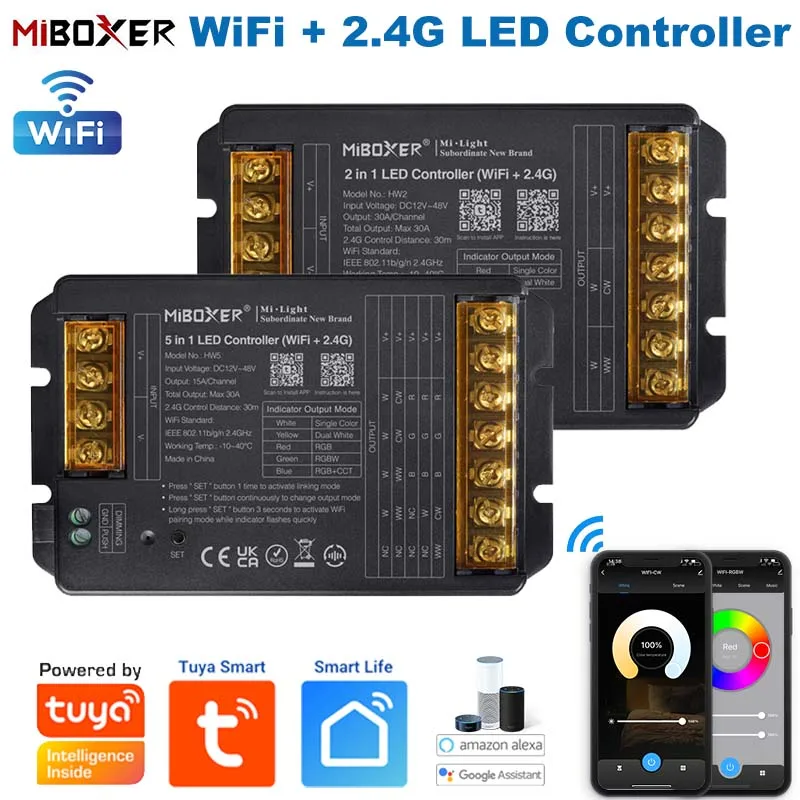 Miboxer Neue 2in1 5in1 WiFi + 2,4G Led Controller Einzigen Farbe/CCT/RGB/RGBW/RGBCCT Musik Rhythmus Tuya Smart, Sprachsteuerung für Google Image