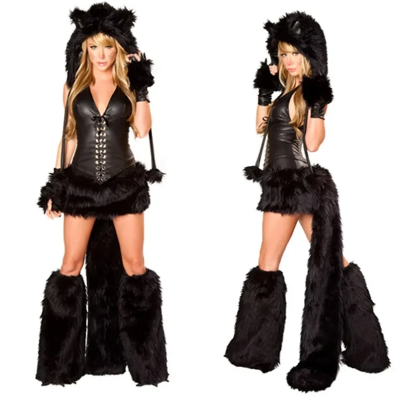Heißer Verkauf schwarz sexy Tier kostüm Cosplay Katze Mädchen Frau Halloween Cosplay Kostüm Erwachsenen Party Outfit Image