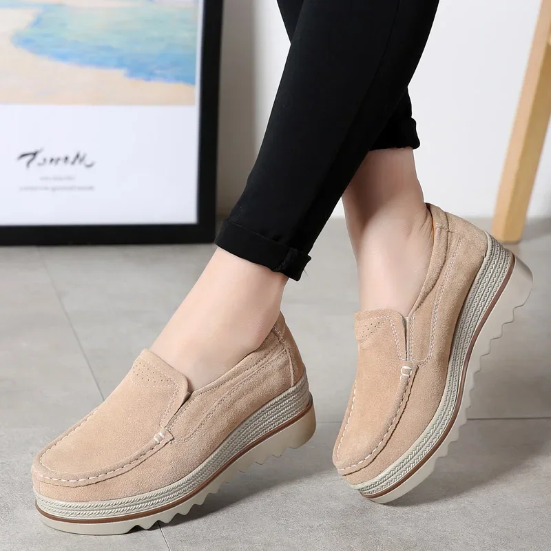 Frauen Schuhe Neue Frühjahr Plattform Wohnungen Turnschuhe Frauen Wildleder Leder Frauen Casual Schuhe Slip Auf Wohnungen Heels Creepers Mokassins