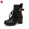 Harajuku Gothic Design Damen klobige Plattform Stiefeletten High Heel Schnürstiefel süße Spitze zurück Reiß verschluss Schuhe plus Größe 34-48