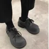 Unisex Mode Männer schwarz Leder große runde Zehen Derby Schuhe männliche dicke Sohle Schnürung vorne niedrig Top Retro Freizeit Turnschuhe Frauen