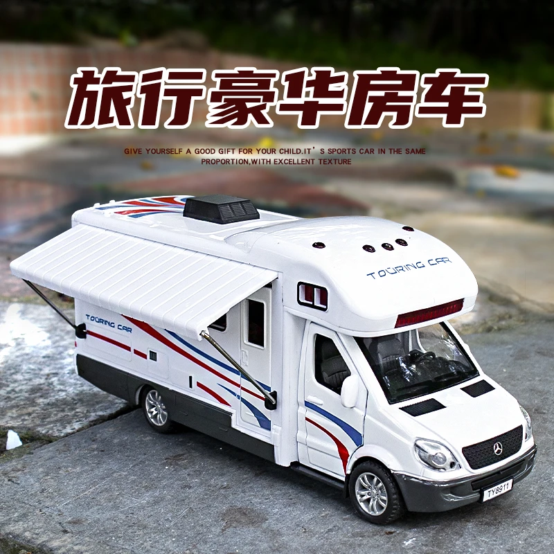 1:30 Diecast Luxus RV Freizeit Fahrzeug Auto Modell Metall Camper Van Wohnmobil Touring Auto Modell Sound und Licht Kinder Spielzeug geschenk Image