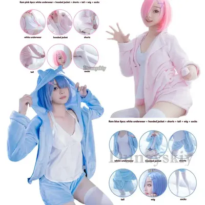 Ram Rem Cosplay Maid Sexy Katze Ohr Ver Kostüm Kara Hajimeru Isekai Seikatsu Halloween Loli Kleid Frauen Anime Pyjamas Perücke Image