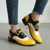 Große Größe 46 47 48 runde Zehen gemischte Farbe hellgelb blau Frauen Oxfords Schnürung Low Heels Büro Derby Brogue Damenschuhe