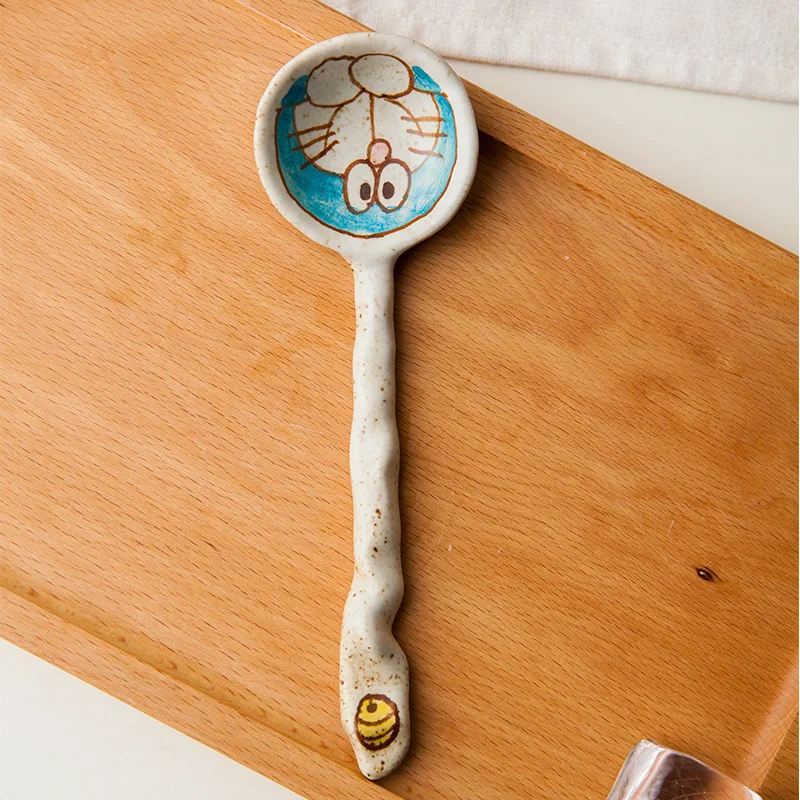 Japanischen Kreative Hand-painted Cartoon Katze Keramik Löffel Handarbeit Ton Kleine Suppe Löffel Dessert Eis Scoop Geschirr Image