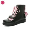 Frauen Schuhe Stiefeletten Bogen Casual Schwarz Wohnungen Plattformen Kawaii Lolita Rosa Mode