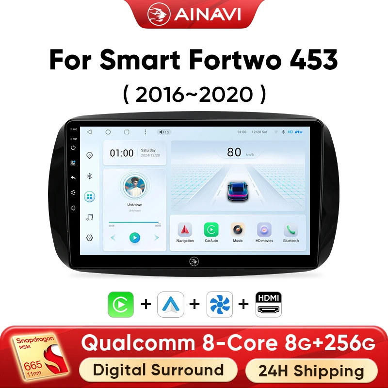 Ainavi Autoradio für Mercedes Benz Smart Fortwo 453 2015–2020 Android 13 Wireless Carplay Android Auto Multimedia Player HDMI Image