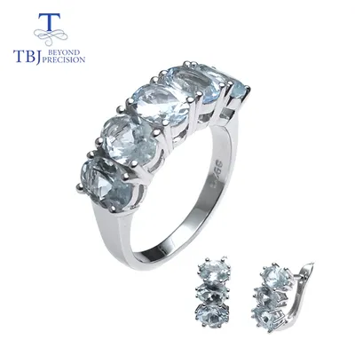 TBJ, natürliche Aquamarin edelstein einfache klassische ringe und ohrringe set in 925 sterling