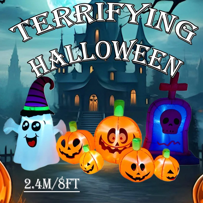 2,4 m Halloween aufblasbare Spielzeuge Dekor taion Kürbis Geist mit LED-Lichtern Garten Garten Garten schreckliche Halloween-Dekoration