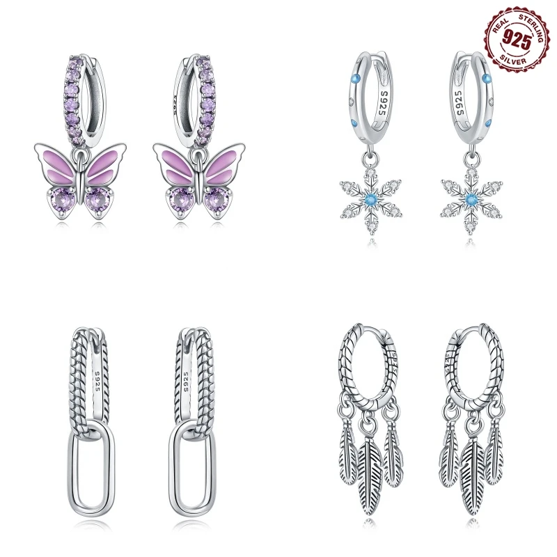 Ohrringe für Damen, Silber 925, modische Schmetterlings-Schneeflocken-Ohrringe, kubischer Zirkon, Ohrstecker aus Silber 925, origineller Schmuck, Geschenke Image