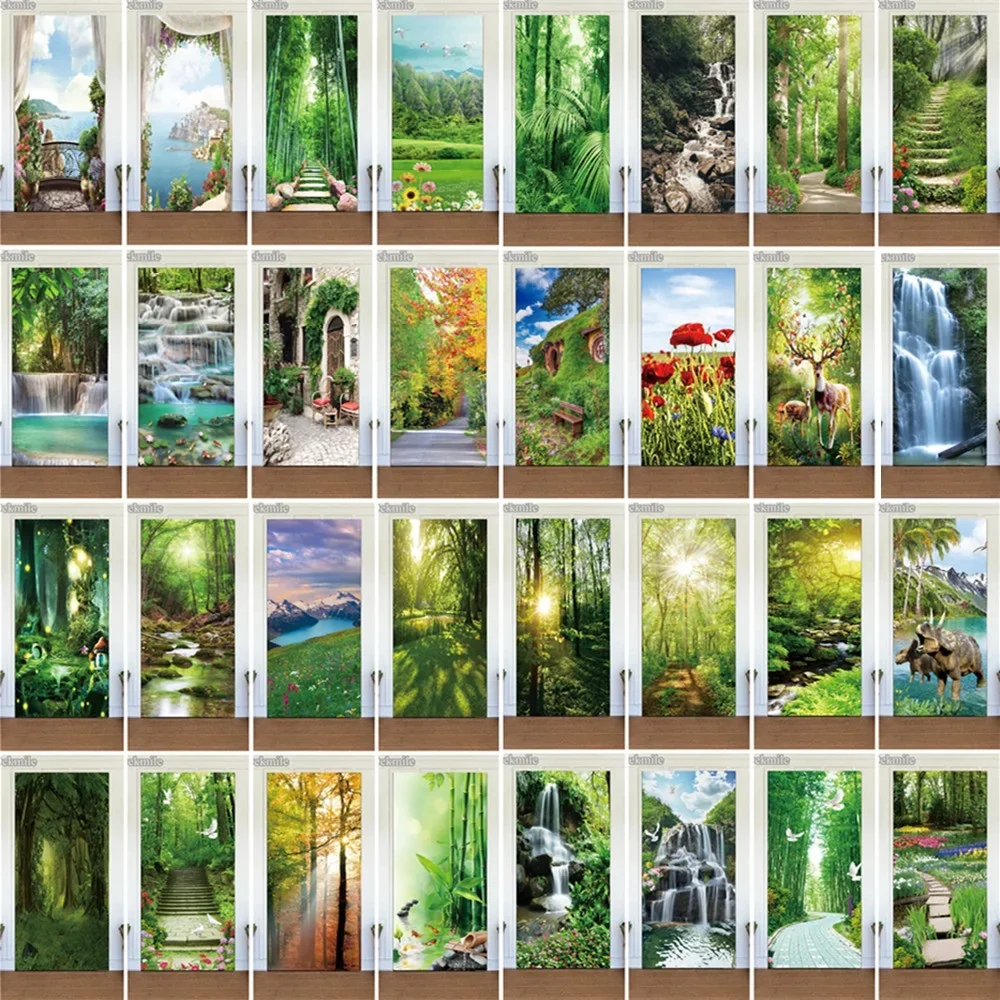 Landschaft PVC Wohnkultur Eingang Tür Aufkleber Bad Dusche Zimmer Schlafzimmer Selbst-adhesive Foto Tapete Renovierung Poster Wasserdicht