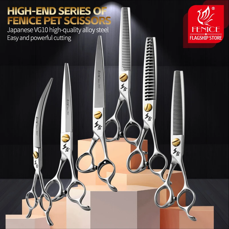 Fenice King Serie VG10 Stahl 7/7,5/8 Zoll Professionelle Haustier Hunde Pflege Schere Gerade Gebogene Thinnier Chunker Schere Werkzeuge Image