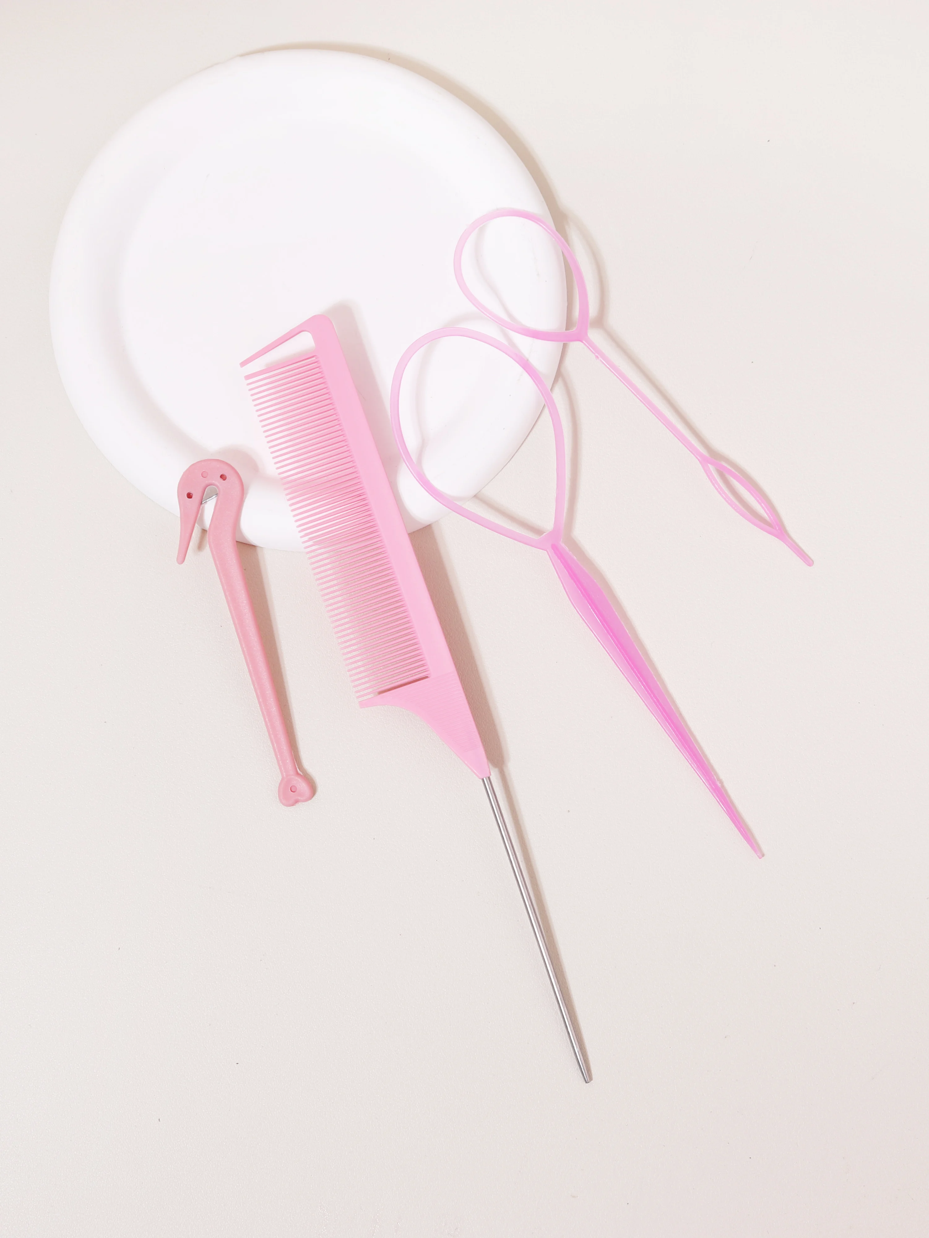 4-teiliges Haarstyling-Set, Gummibandschneider, Mausschwanzkamm, Haarstyling-Werkzeuge, Haarzopf-Zubehör, Pferdeschwanz-Hersteller Image