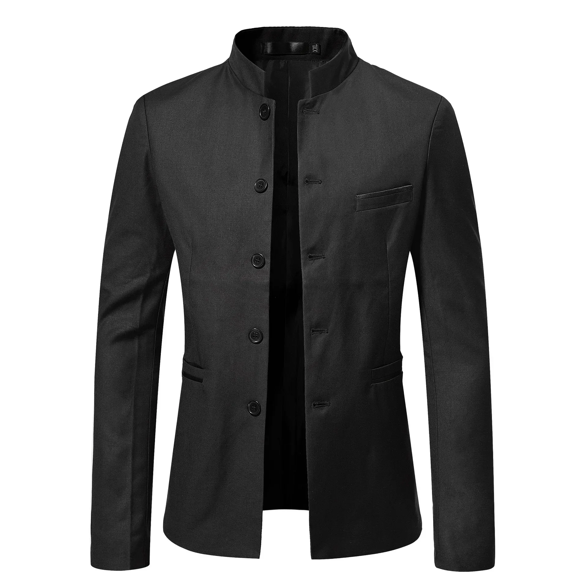 Männliche Blazer, traditionelle schlanke Tunika für Männer, schlank, einfarbig, Stehkragen, Blazer, Business-Casual, chinesischer Stil, Jacke, Mantel, M-5XL Image