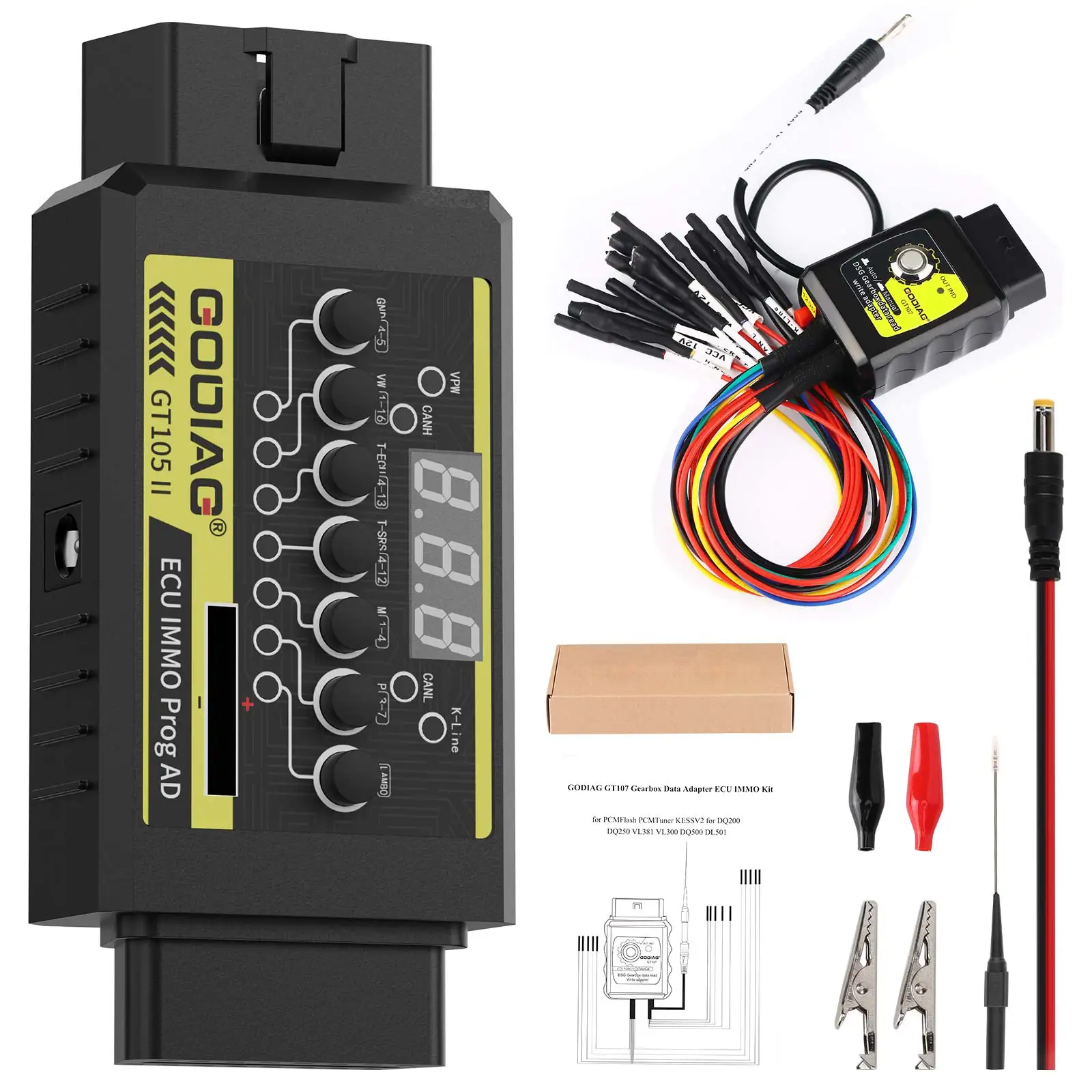 GODIAG GT107 + GT105 II DSG Getriebe Daten Lesen/Schreiben Adapter ECU IMMO Kit für DQ250 DQ200 VL381 VL300 DQ500 DL501 Für PCMFlash Image