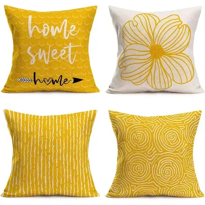 Sweet Home Arrow Kissenbezug, gelbe Blütenblätter, gestreiftes Leinen, Familiensofa-Kissenbezug, 45 Image