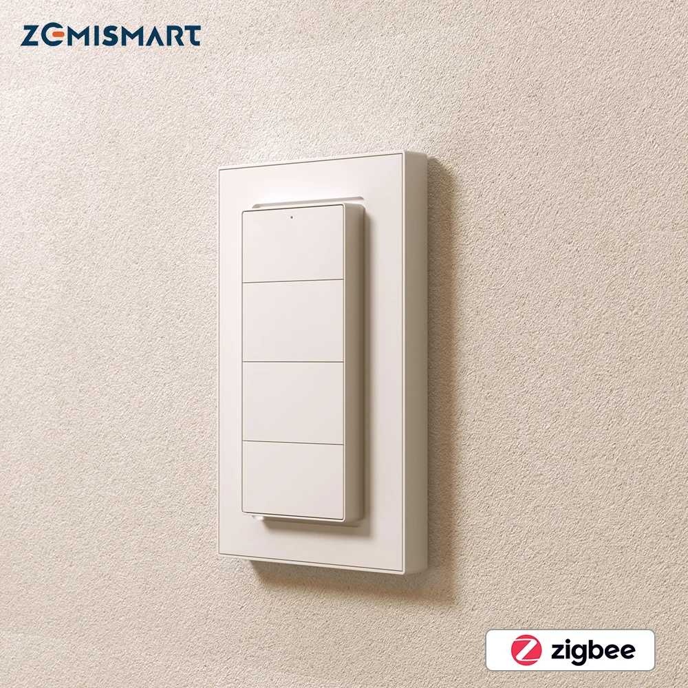 Zemismart Zigbee 4-Gang-Funk-Szenenschalter, tragbarer Druckknopfschalter, funktioniert mit der Smart Life Smartthings-App, batteriebetrieben Image