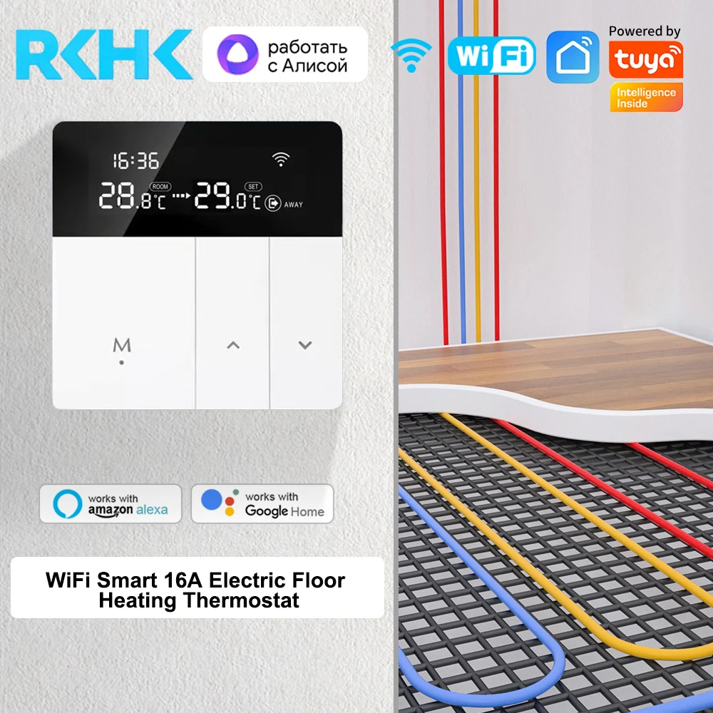 Intelligenter Tuya WiFi Temperaturregler für Elektrische Fußbodenheizung 16A LCD-Display Kompatibel mit Google Home und Alexa Image