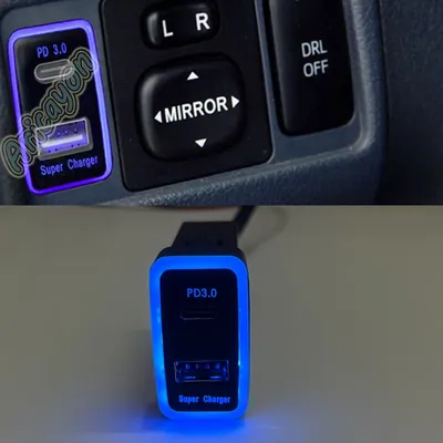 Rot-blaues Licht-Autoladegerät QC3.0 USB TYPE-C PD mit Kabel für Toyota Land Cruiser Hilux Prado 120FJ CRUISE LC76 REIZ Image